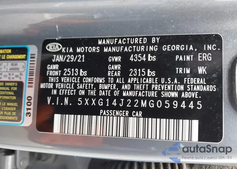 2021 Kia K5 Lxs from USA, damaged, VIN 5XXG14J22MG059445